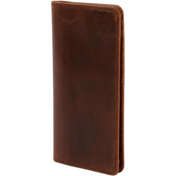 Men's Bifold Genuine Leather Long Vintage Wallet Checkbook Card Case, Brown